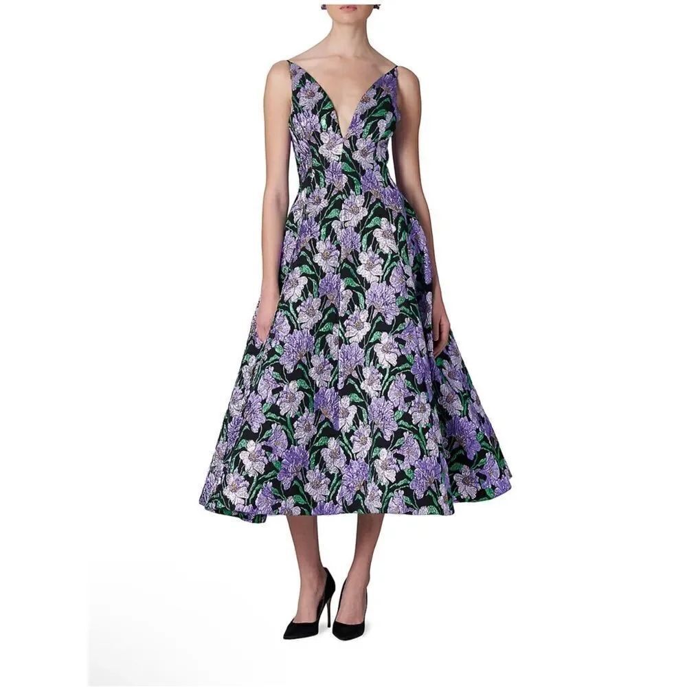 Carolina Herrera Metallic Floral Jacquard A-Line Dress size 6